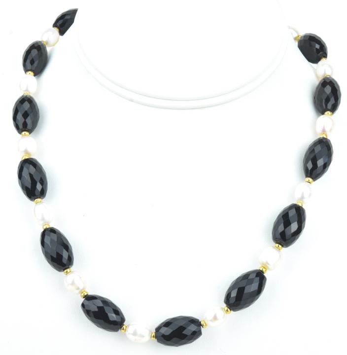 14 KT Gold French Jet & Baroque Pearl Necklace (1 of 6)