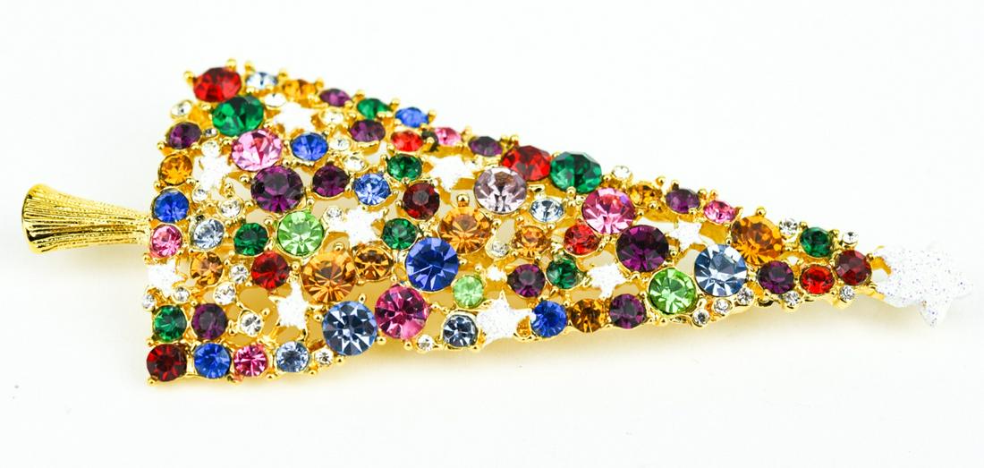 Vintage Gilt & Rhinestone Christmas Tree Brooch (1 of 7)