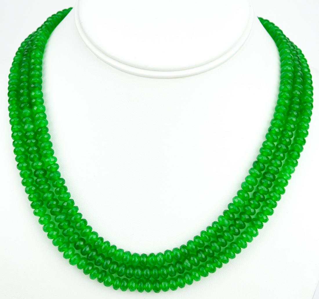 Three Strand Faceted Green Nephrite Jade Necklace (1 of 5)