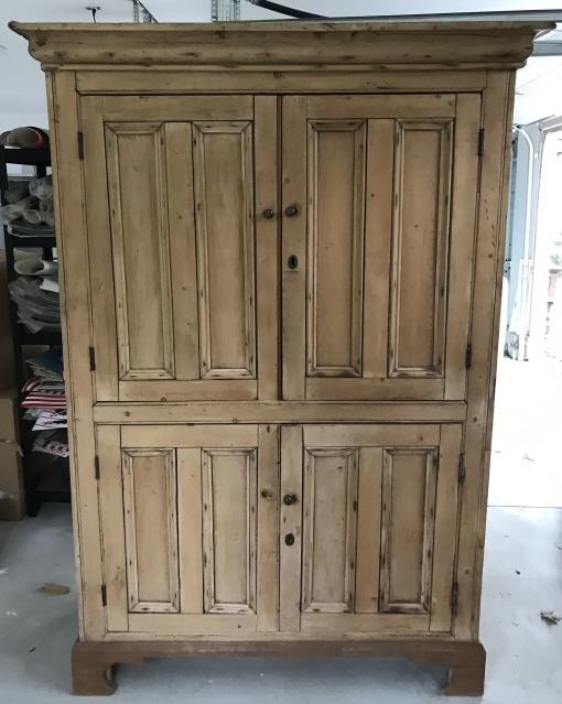 Antique 19th C Carved & Paneled Pine Armoire (1 of 5)