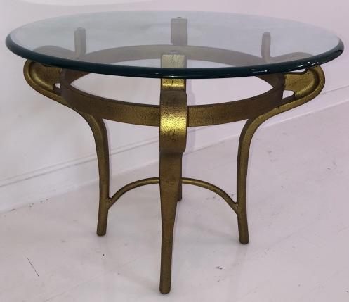 Wrought Iron Modern Gold Tone Glass Top Side Table (1 of 5)