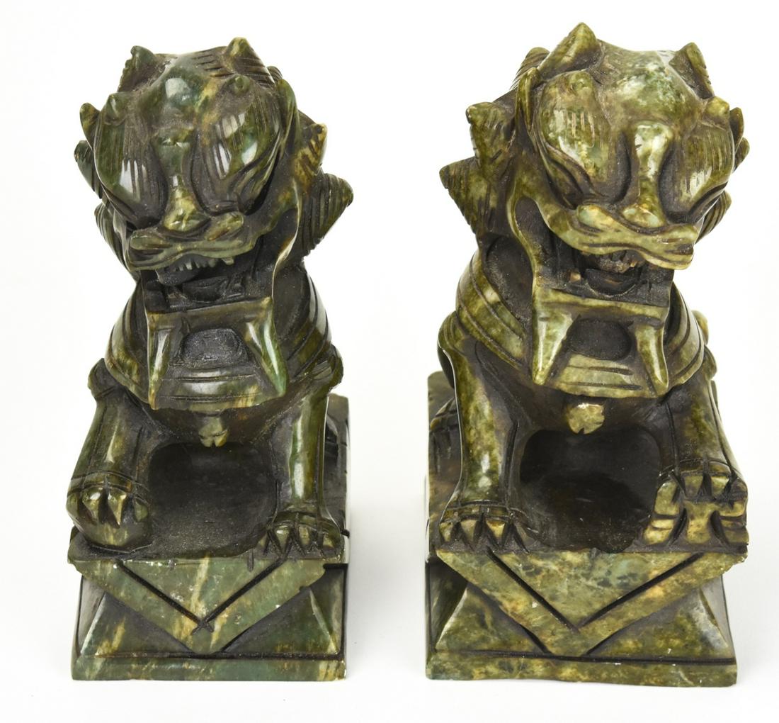 Chinese Carved Green Jade Male & Female Foo Dogs (1 of 7)