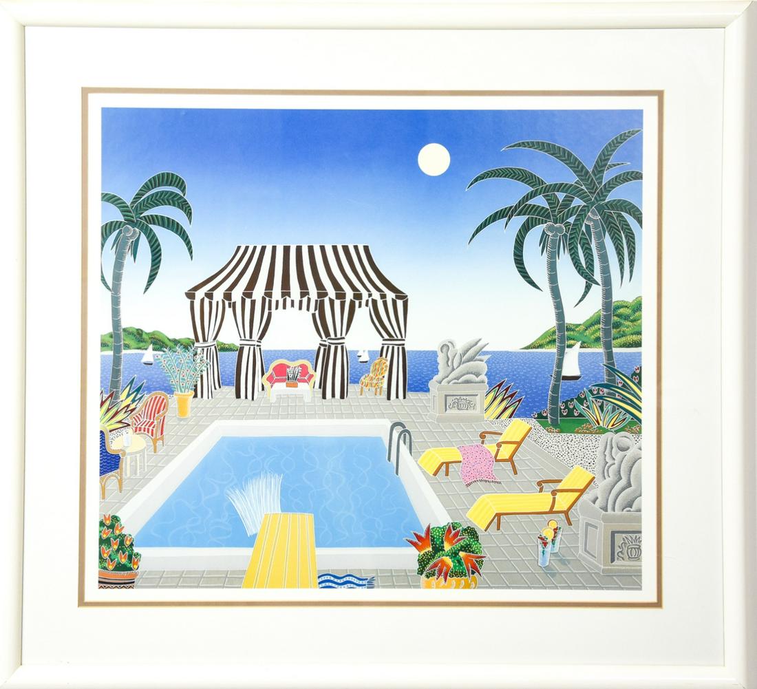 Thomas McKnight South Ocean Boulevard Serigraph: Thomas McKnight (American, 1941) "South Ocean Boulevard Framed" & Matted Serigraph Print. Measures 30.5 inches high x 33.75 inches wide.