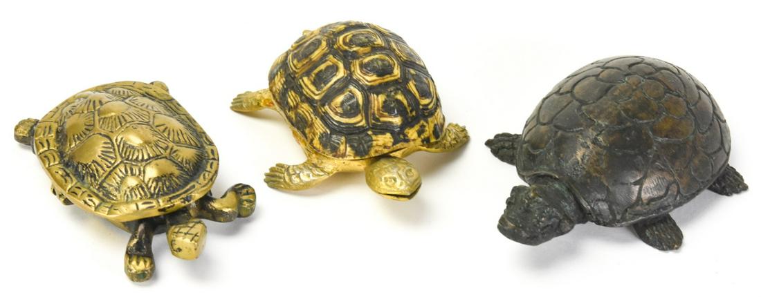3 Antique Brass Figural Turtles (1 of 8)