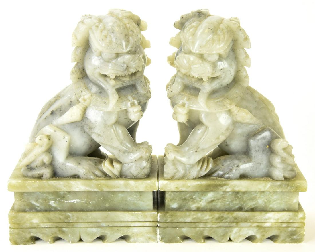 Pair Chinese Carved Soapstone Foo Dog Sculptures (1 of 8)