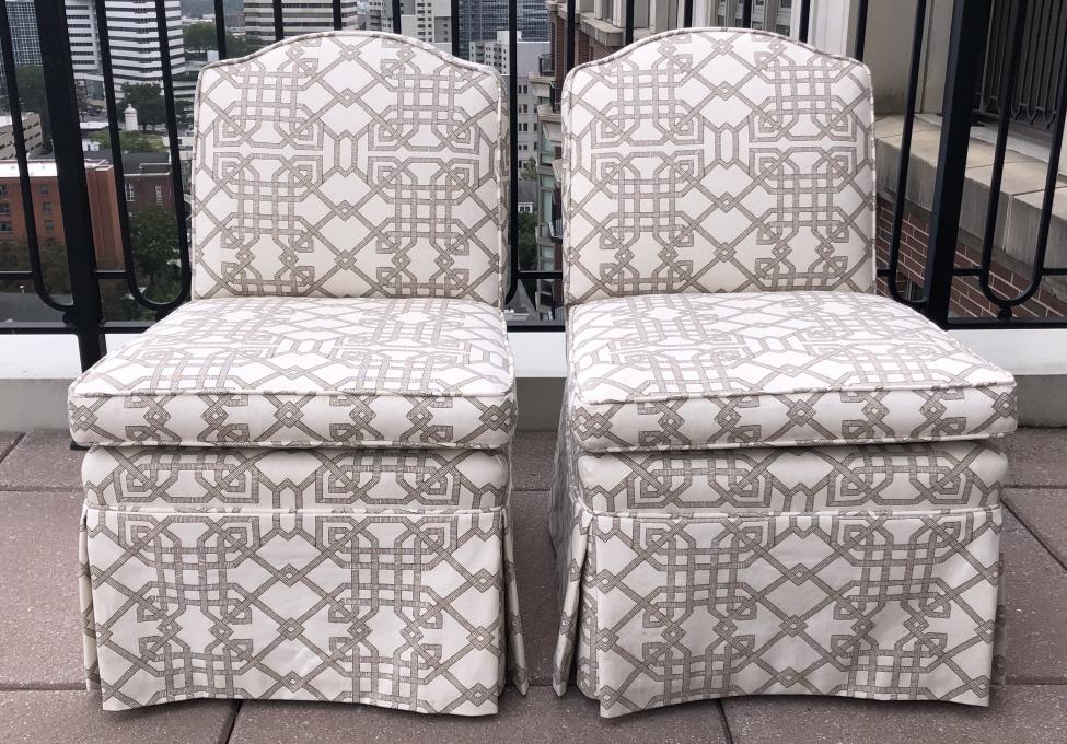 Pair Custom Parsons Greek Key Skirted Side Chairs (1 of 7)