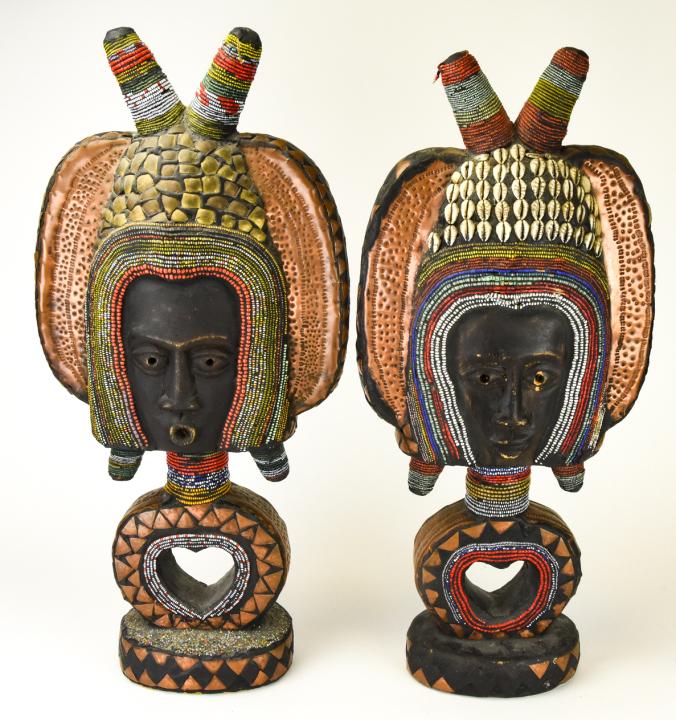 Dual Face African Busts w Repousse Copper & Beads (1 of 8)