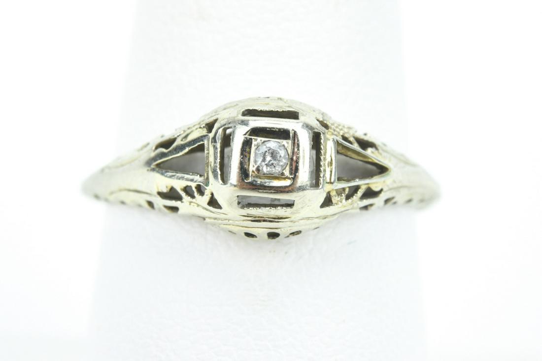 Antique 14KT White Gold & Diamond Filigree Ring (1 of 6)