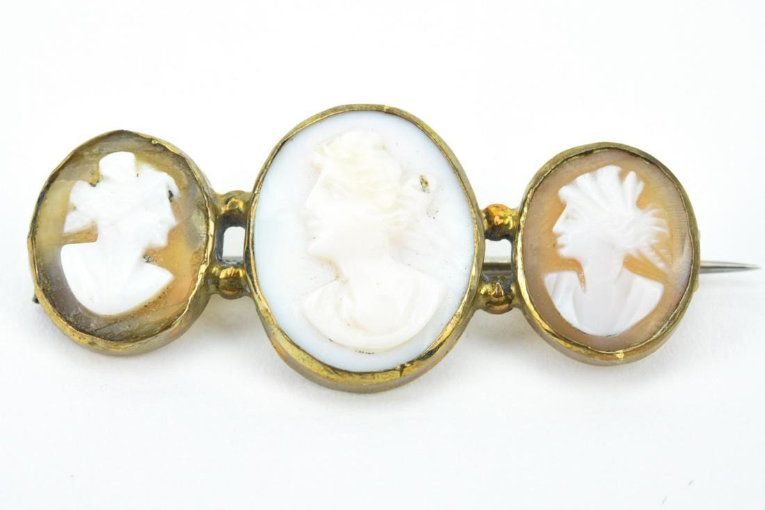 Antique 19th C Brooch w Three Cameos (1 of 6)