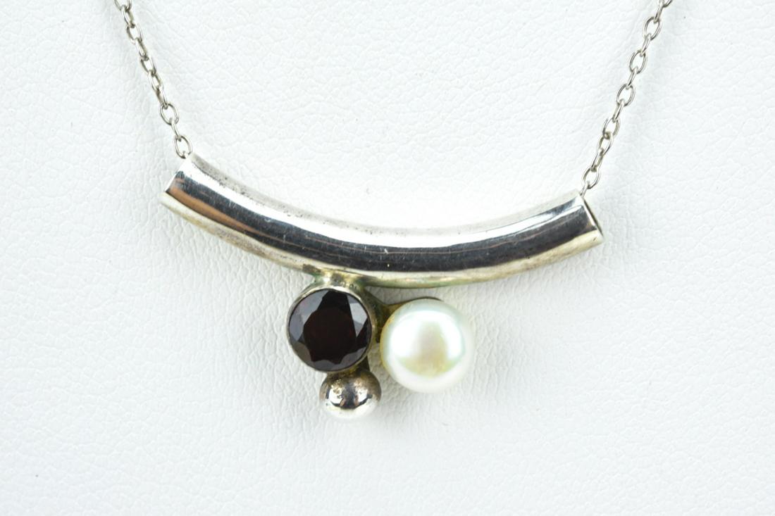 Handmade Sterling Baroque Pearl & Garnet Necklace (1 of 8)