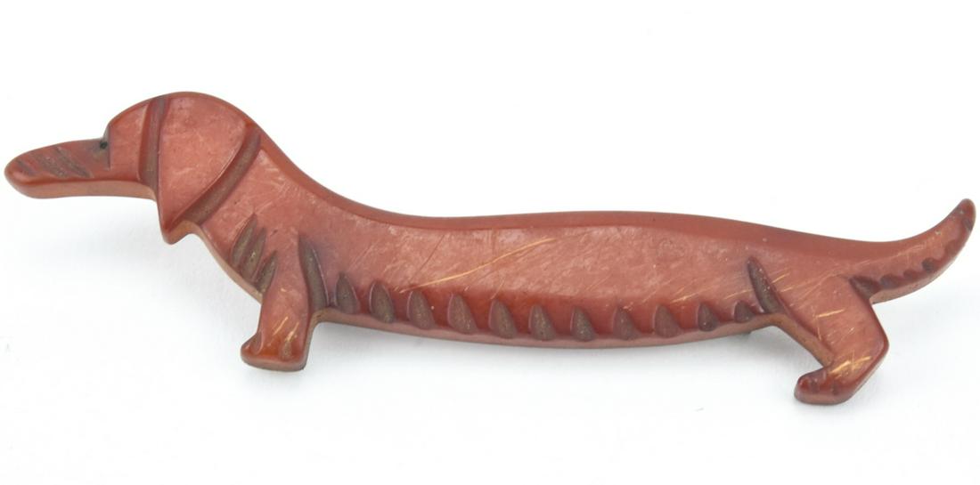 Vintage Red Carved Bakelite WienerschnitzelDog Pin (1 of 5)