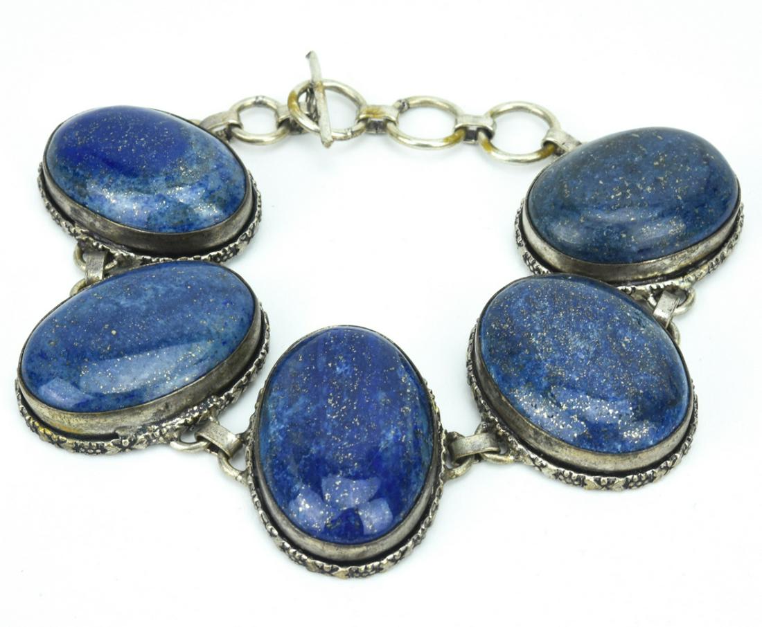 Silver & Large Cabochon Lapis Lazuli Bracelet (1 of 7)