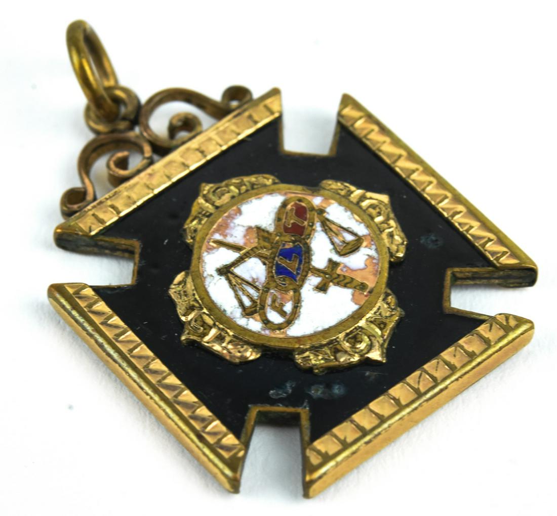 Antique Black Enamel Odd Fellows Cross Pendant: Antique Black Enamel Odd Fellows Maltese Cross Necklace Pendant / Fob. Measures 1.5 inches in length.