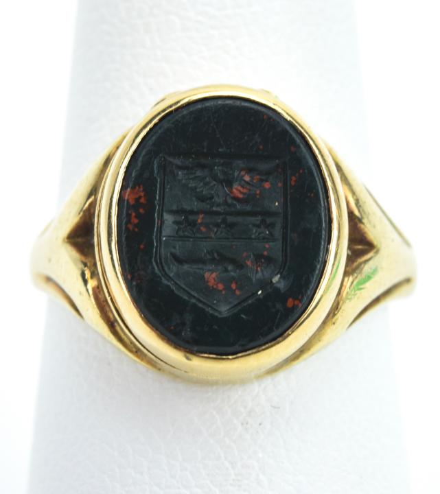 Antique 14 KT Gold & Bloodstone Signet Poison Ring (1 of 6)