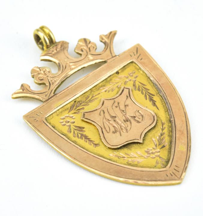 Antique English 9KT Gold Shield Form Pendant (1 of 7)
