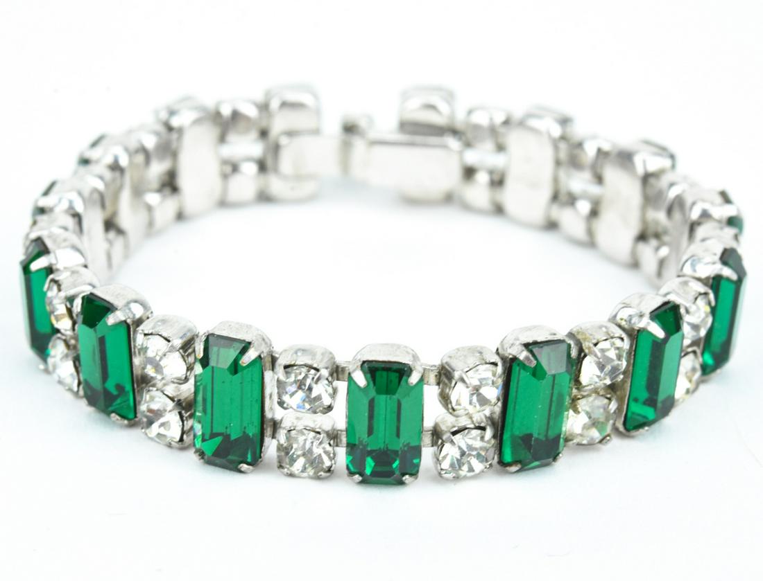 Vintage Emerald Paste Rhinestone Bracelet (1 of 7)