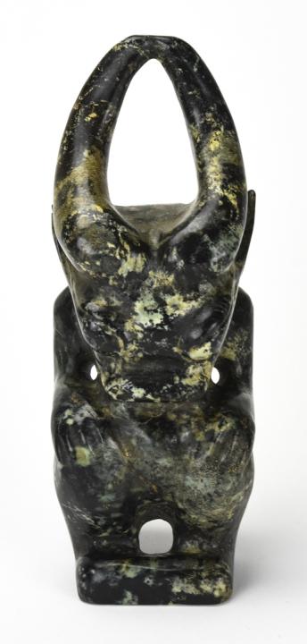 Chinese Carved Soapstone Archaic Style Statue: Chinese Carved Soapstone Archaic Style Statue. Animal form carved soapstone statue. Measures approximately 9 inches x 3 inches x 2.5 inches.