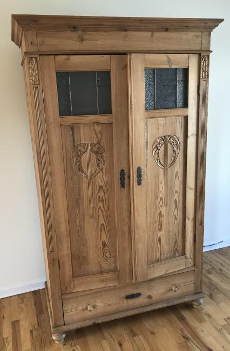 Antique Pine & Stained Glass Arts & Crafts Armoire (1 of 5)