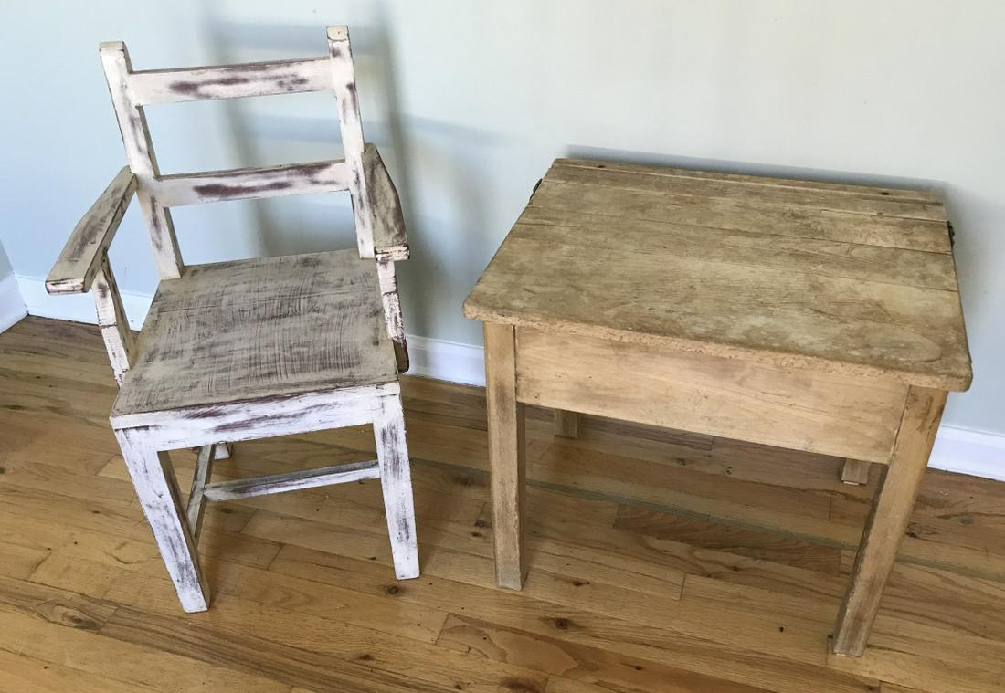 Antique Child or Doll Size Lift Top Desk & Chair (1 of 4)