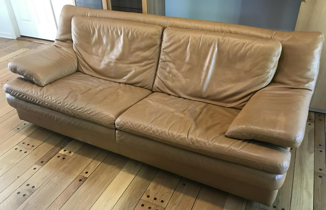 Contemporary Maurice Villency Brown Leather Sofa (1 of 4)
