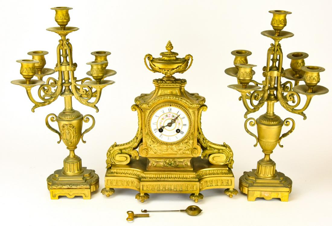 Mid-19th C. Ormolu Clock w 2 Garniture/Candelabra (1 of 11)