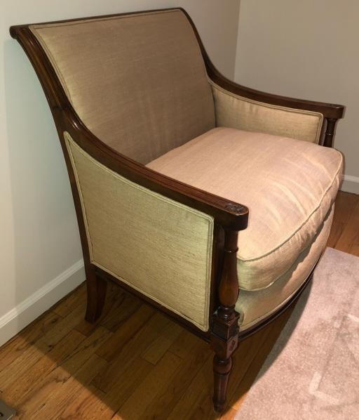Custom Raw Silk Upholstered Carved Bergere Chair (1 of 4)