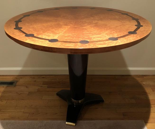 Art Deco Style Burled Wood & Inlay Pedestal Table (1 of 5)