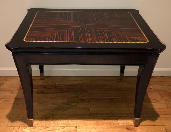 Art Deco Style Black Enamel Tiger Maple Table (1 of 4)