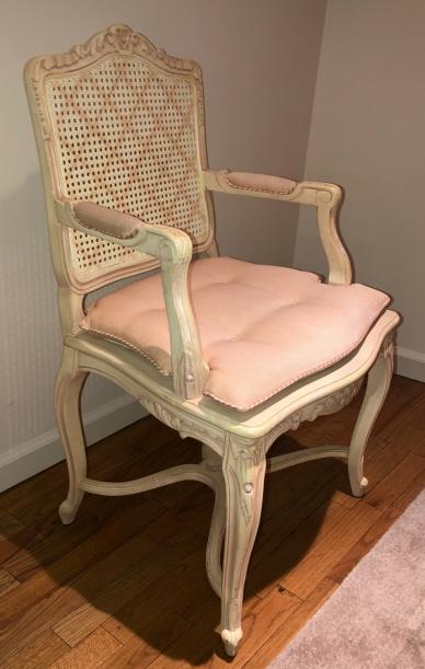 French Provencal Carved & Caned Arm Chair, Cushion (1 of 3)