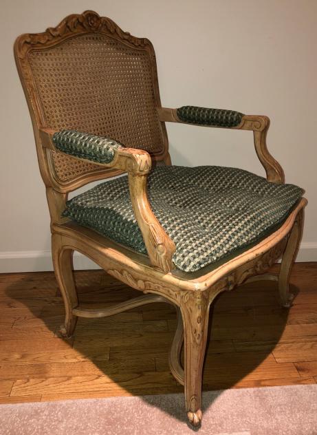 French Provencal Carved & Caned Arm Chair, Cushion (1 of 4)