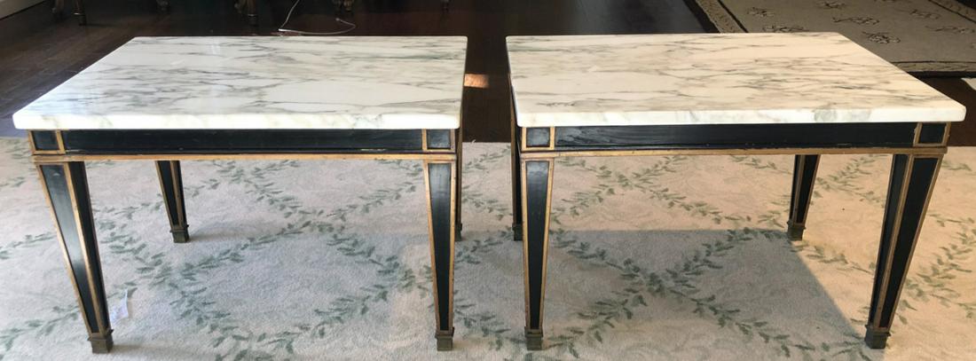 2 Louis XVI Marble Top Black Lacquer Side Tables (1 of 7)