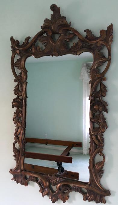 Antique Heavily Carved Bronze Rococo Wall Mirror (1 of 5)