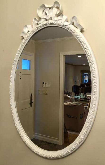 Victorian Hand Painted Carved White Oval Mirror (1 of 2)
