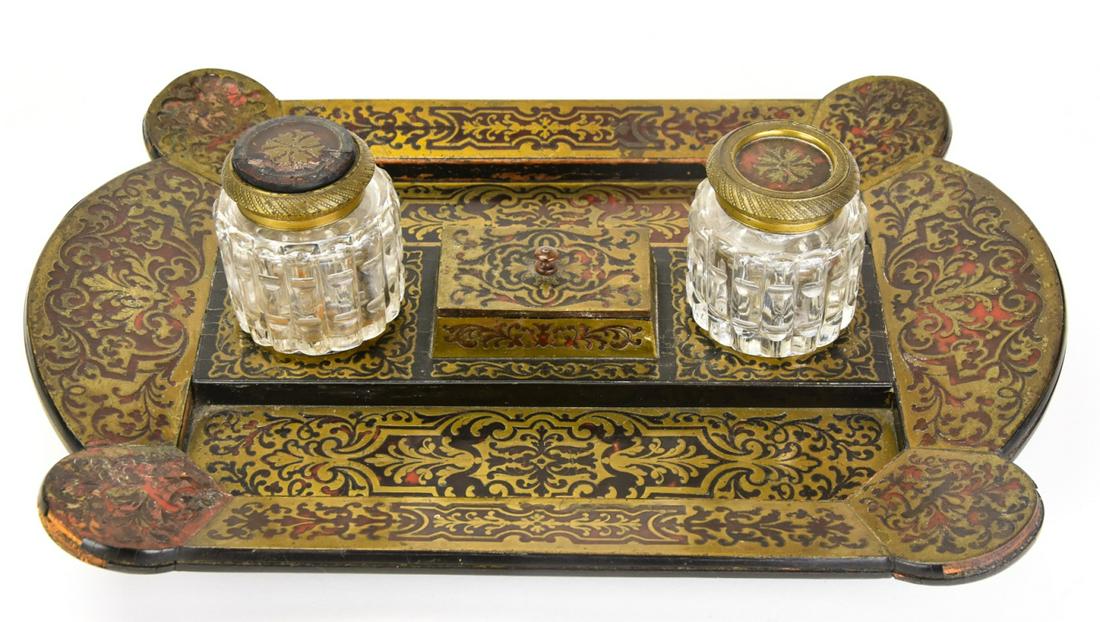 Antique French Andre Charles Boulle Double Inkwell (1 of 10)