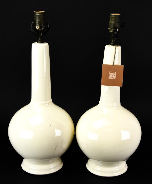 Pair Stephen Gerould Crackle Porcelain Ivory Lamps (1 of 7)