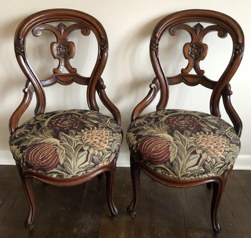 Pair Antique Victorian Carved Slipper Chairs (1 of 8)