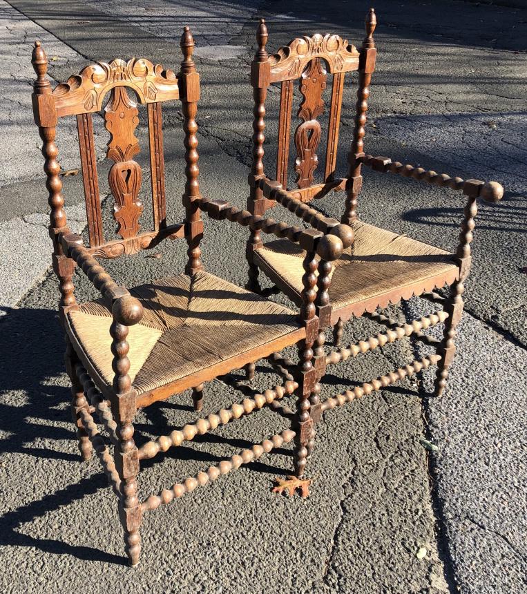 Antique Victorian Carved Rush Bottom Dining Chairs (1 of 5)