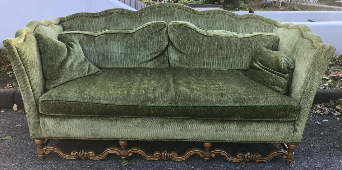 Rococo Style Carved & Upholstered Camel Back Sofa (1 of 5)