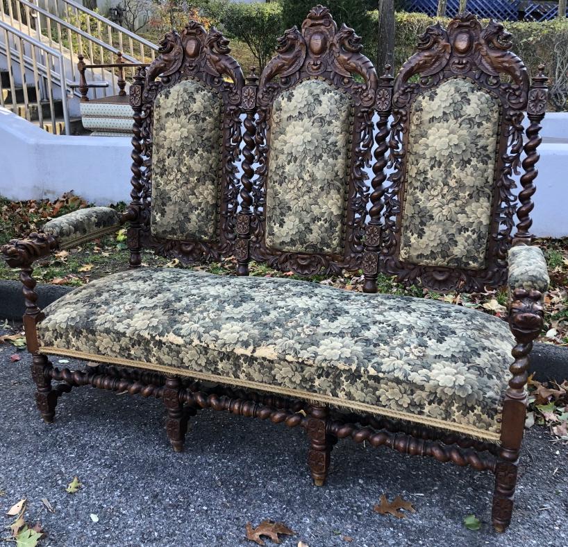 Jacobean Style Carved Barely Twist Hall Bench (1 of 5)
