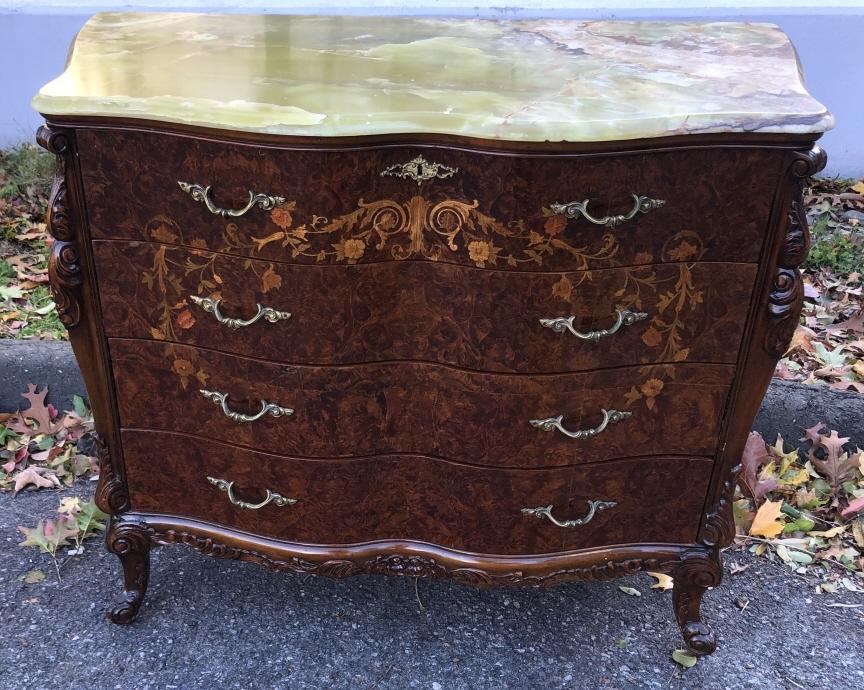 Louis XV Style Serpentine Marble Top Commode (1 of 6)