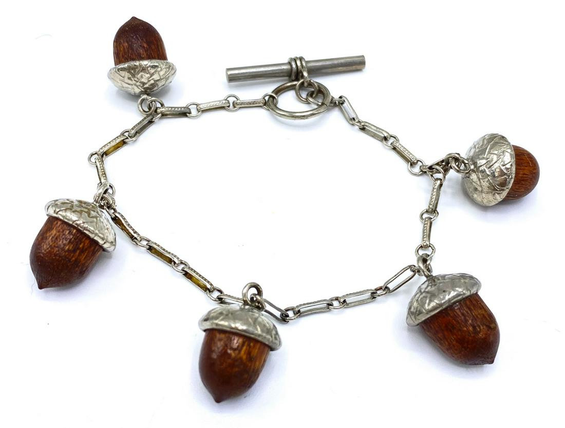 Victorian Silver and Wood Acorn Bracelet (1 of 3)