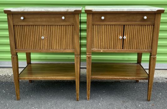 Pair Art Deco Tambour Style Nightstands Marble Top (1 of 10)