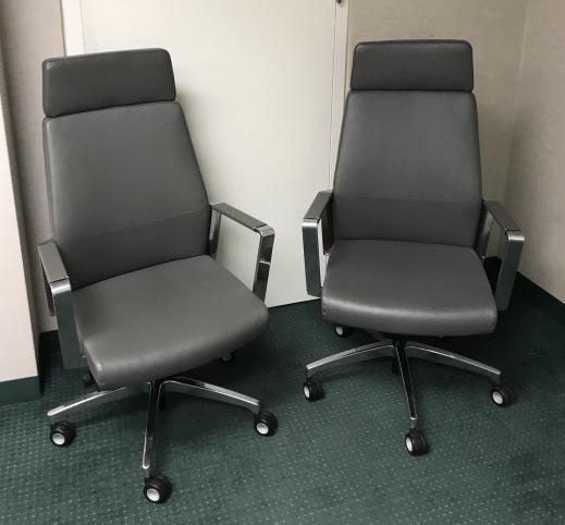 Pair of Contemporary Gray Leather Office Chairs (1 of 4)