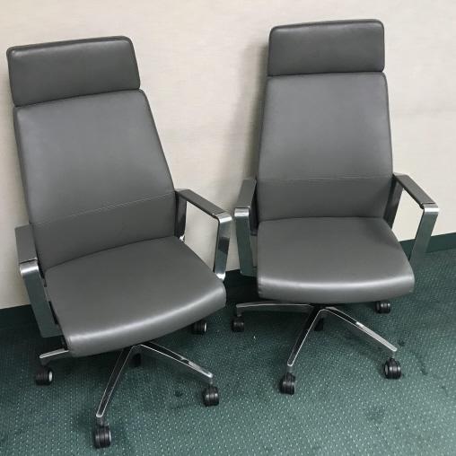 Pair of Contemporary Gray Leather Office Chairs (1 of 4)