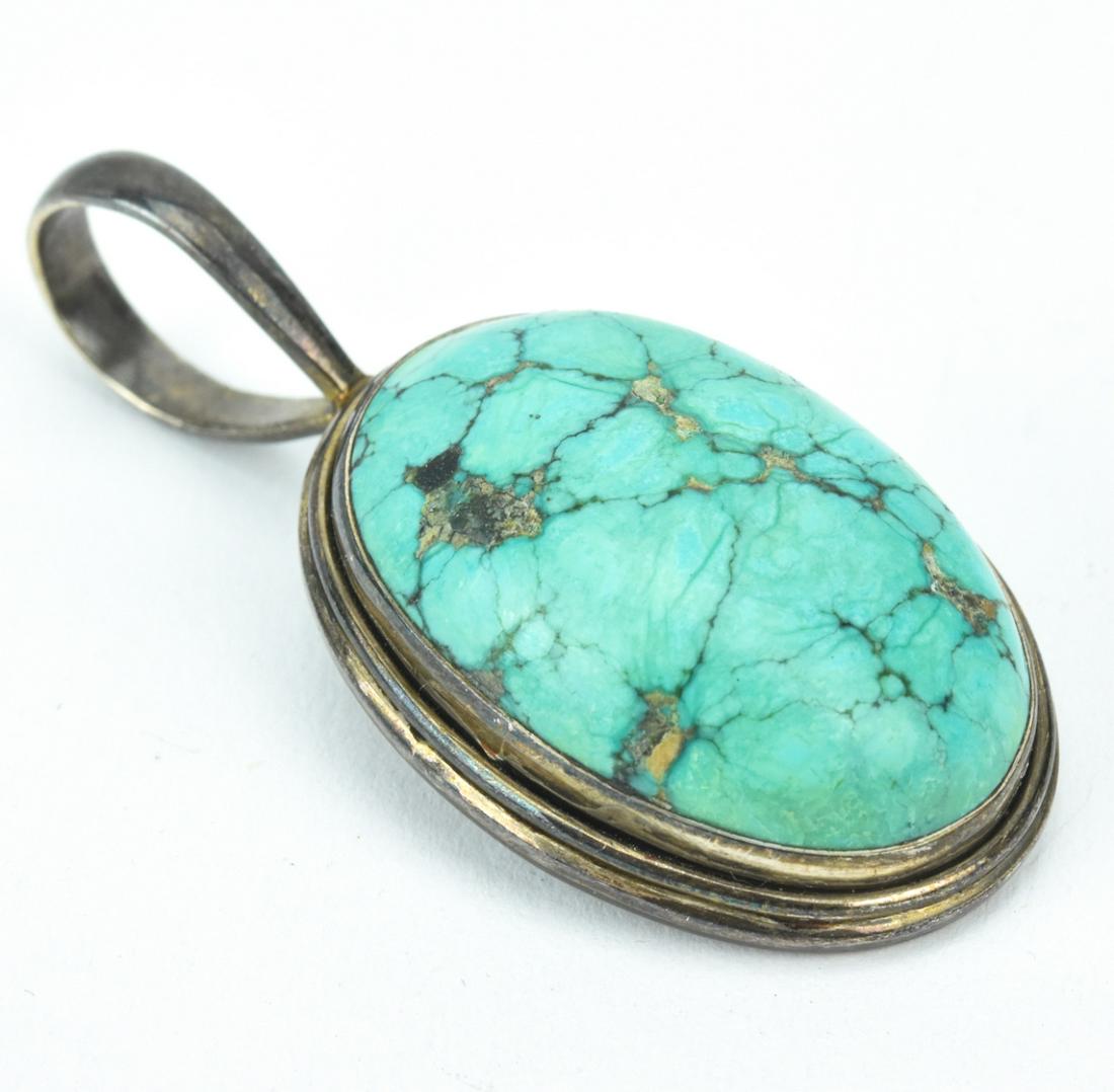 Large Indian Sterling & Turquoise Necklace Pendant (1 of 6)