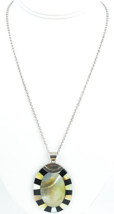 Inlaid Necklace Pendant on Sterling Silver Chain (1 of 7)