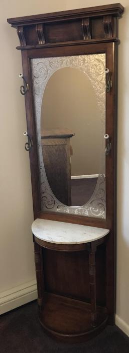 Hall Tree / Coat Rack w Mirror & Marble Demi Lune (1 of 4)