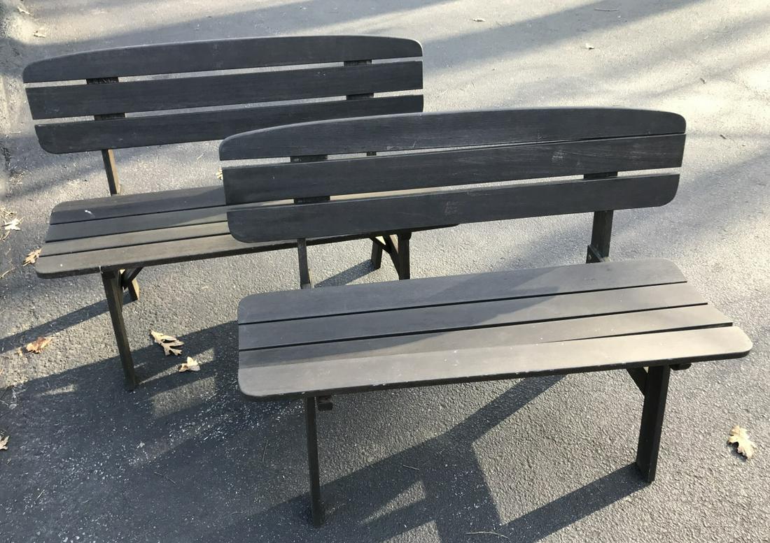 Pair of Stained Teak Wood Garden / Outdoor Benches (1 of 4)