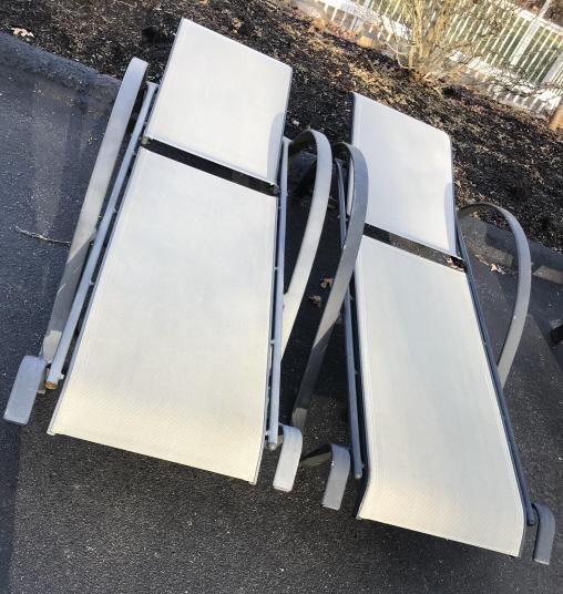 Pair Poolside Outdoor Reclining Back Lounge Chairs: Pair Poolside Outdoor Reclining Back Lounge Chairs. Each measures 77 inches in length
