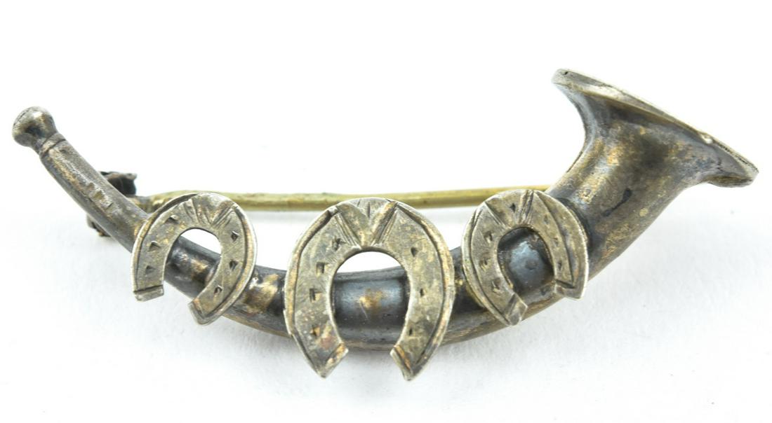 Antique 19th C English Sterling Hunt Horn Brooch (1 of 6)